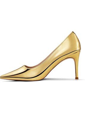 Women's Gold Pull on Heeled Comfortable Stiletto Closed Toe Dress Heels
